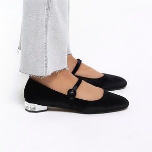 River Island Black Diamante Heel Mary Jane Shoes size 40/9usd